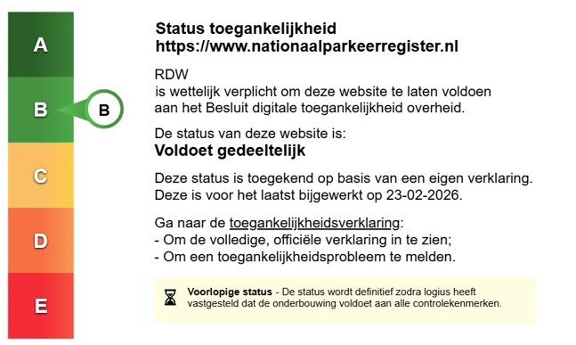 Toegankelijkheidslabel B website NationaalParkeerregister